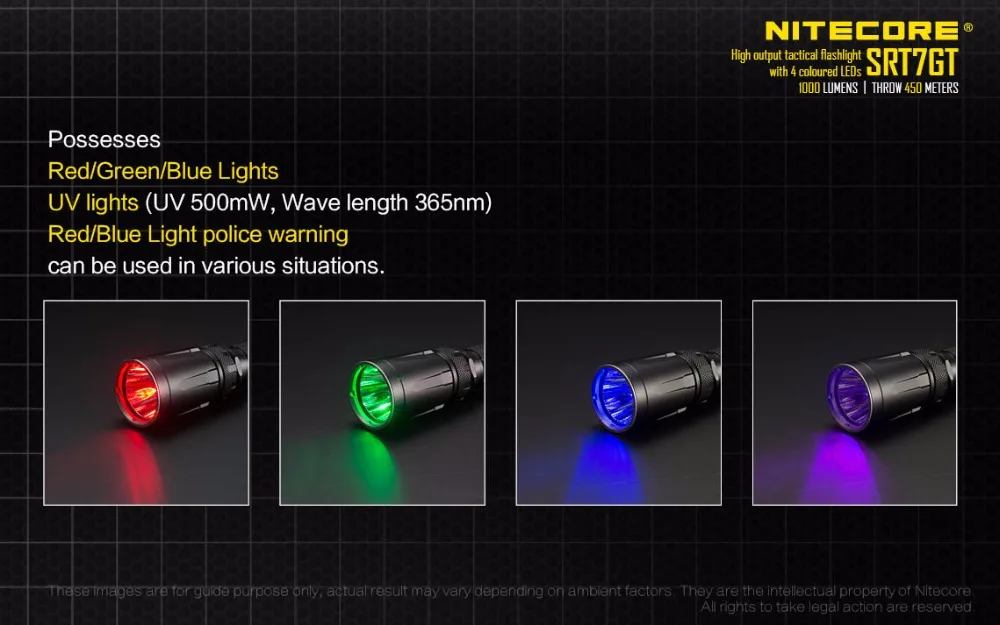 Nitecore SRT7GT XP-L Hi V3 красный зеленый синий УФ-Фонарик Макс 1000LM луч расстоянии 450 м тактический фонарь + 1 шт. 3400 мАч батареи