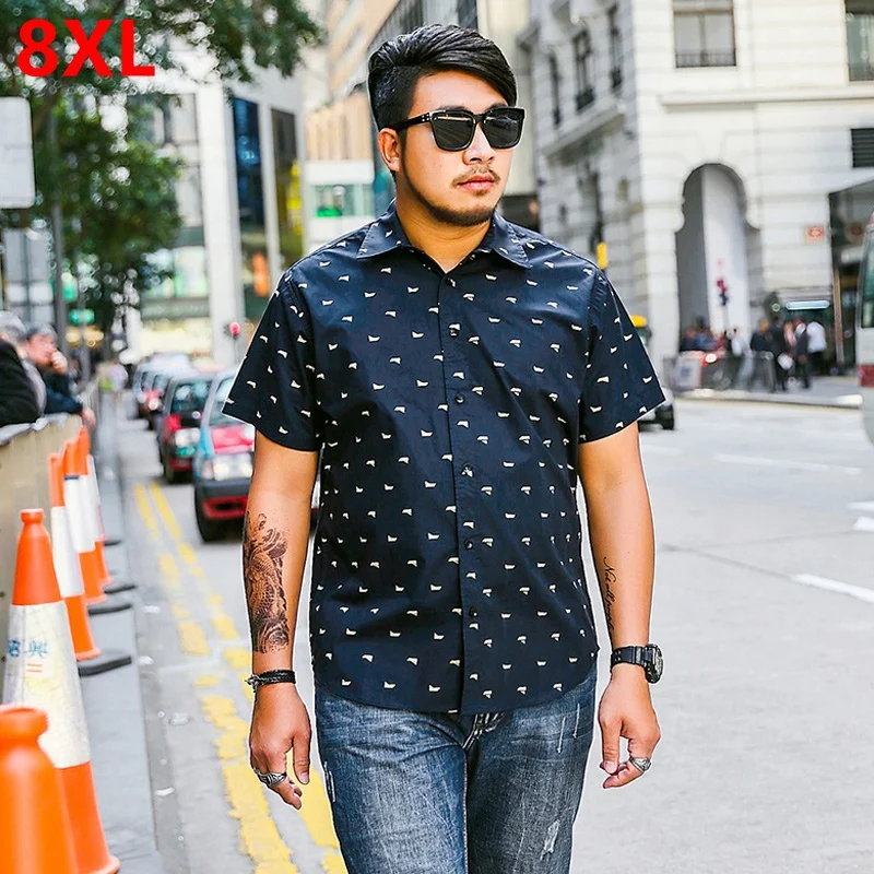 

Summer men's short-sleeved shirt casual large size Business shirts extra-large loose summer half-sleeved shirt 140-150kg 8XL