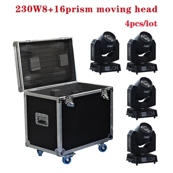 

Tax Paid No Fee 4pcs+2 flightcases 8+16 bi-prism 230W 7R sharpy beam moving head lights low noise PowerCon