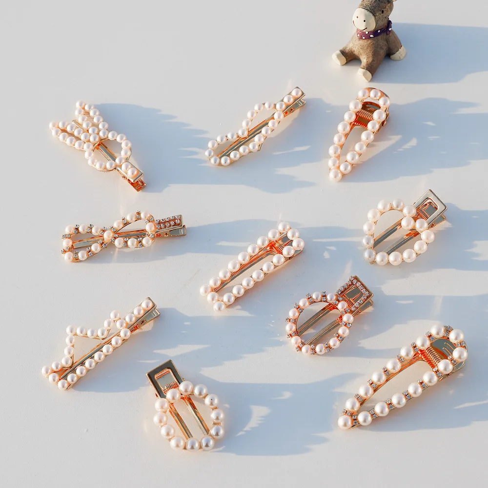 

New 10 Styles Fashion Pearl Hair Clip For Women Elegant Korean Design Pearl Metal Hair Clips Hairpin Hair Styling Accessories