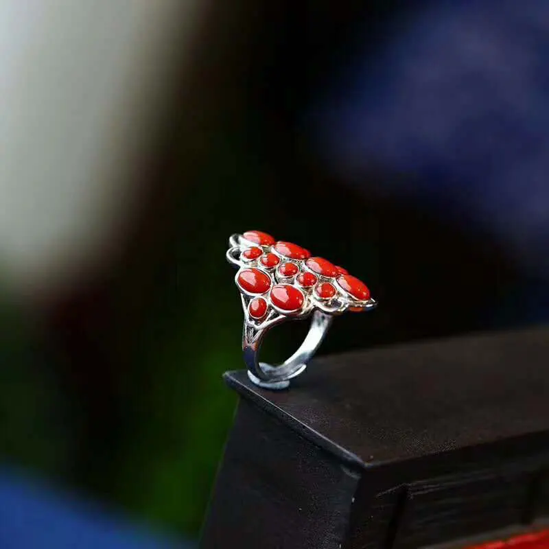 

RADHORSE 925 Silver Rings for Women Fine Jewelry mosaic Agate luxurious Modeling Sterling Silver Ring Adjustable Silver