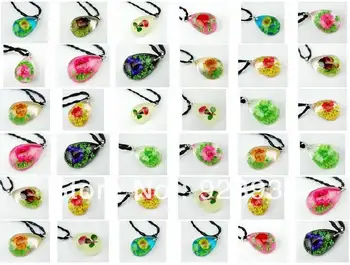 

wholesale 12pieces lots rose flower green grass sun flower mix style pendant&necklace free shipping