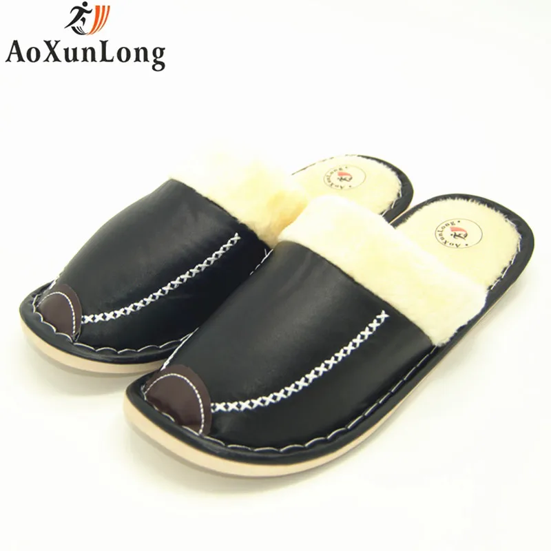 

Winter Slippers Men Leather Warm Plush Slippers Home Slide Indoor Men Shoes Man Slippers Size 42-45 Mens Shoes zapatos hombre 11