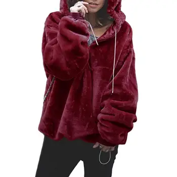 

Fashion Winter Fashion Solid Color Hoodie Long Sleeve Women Loose Thicken Hooded Top