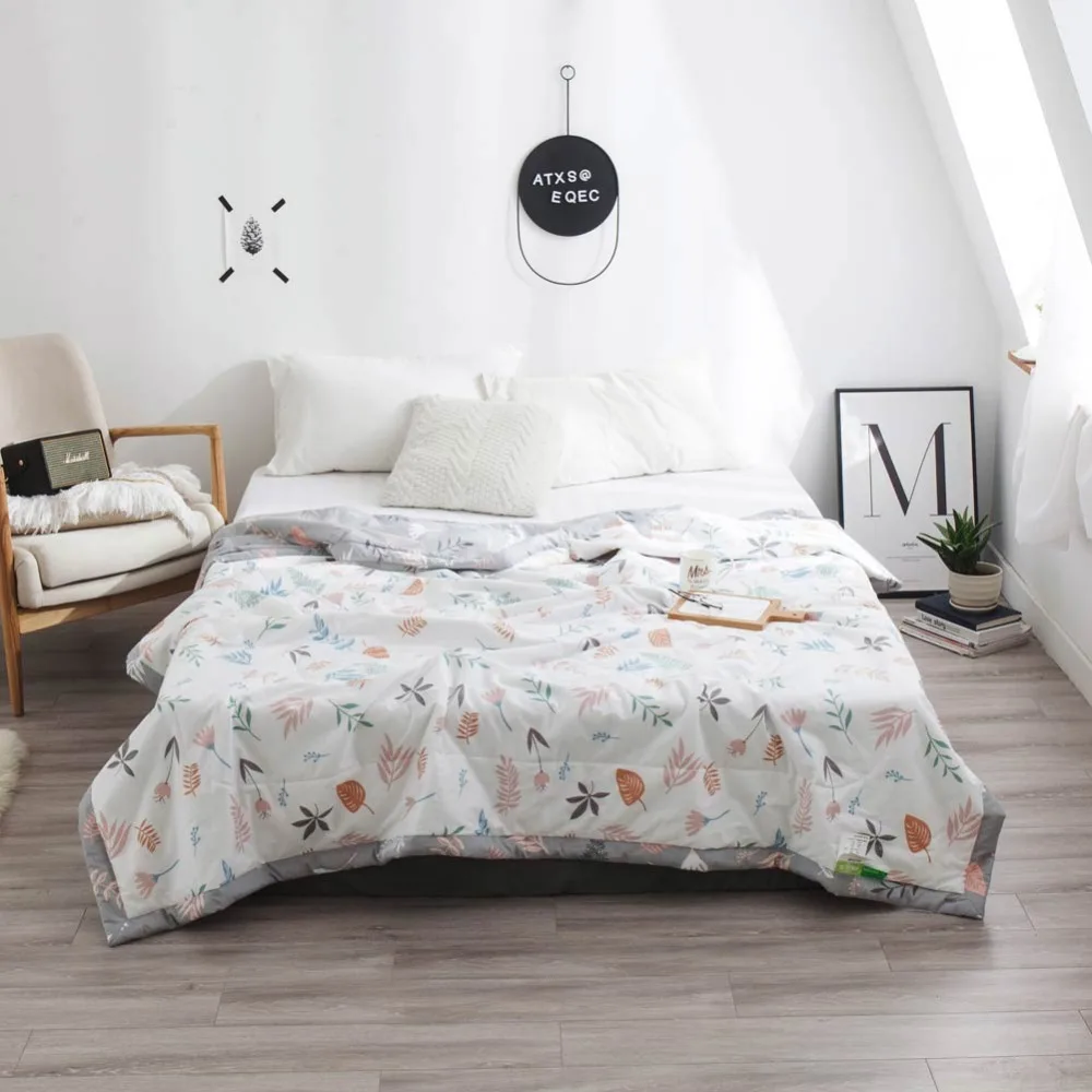 

2019 Brief Leaves Pastoral Thin Summer Quilt Air-condition Stitching Comforter Cotton Fabric Polyester Twin Full Queen Size