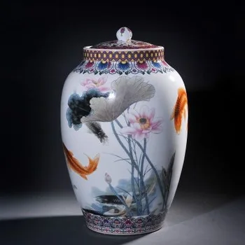 

Jingdezhen ceramic barrel lotus ricer box barrel with cover tank it oil cylinder can save m kimchi cylinder