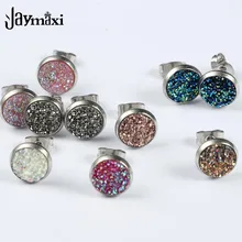 Jaymaxi серьги из нержавеющей стали 8 мм диаметр маленький искусственный Druzy Смола крошечные милые женщины дети ювелирные изделия подарок 14 цветов 3 пар/лот