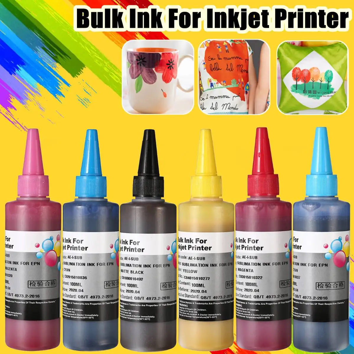 

100ml 6 Colors Refill Bulk Ink For Inkjet Printer Thermal Heat Transfer Paper T-Shirt Refill Bulk Ink Printer Supplies New