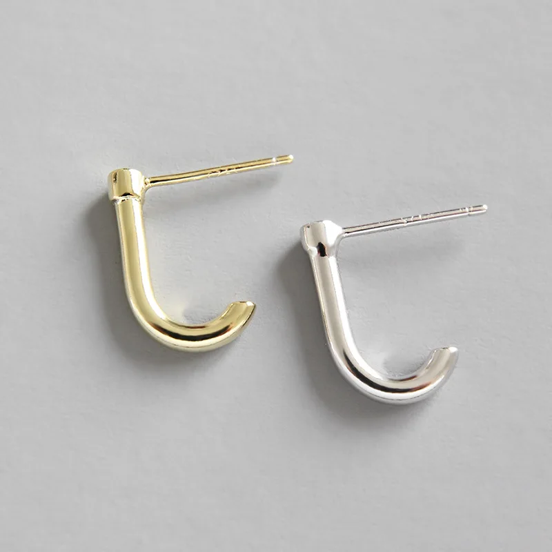 

HFYK 925 Sterling Silver Earrings 2019 Gold Geometric J-shape Stud Earrings For Women Simple Small Earrings Oorbellen Brincos