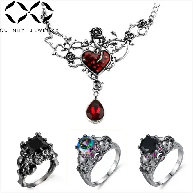 Quinby винтажное ожерелье со стразами Для женщин цветок розы Цепочки и ожерелья вампира Свадебные драгоценный камень ожерелье, подвеска в гот...