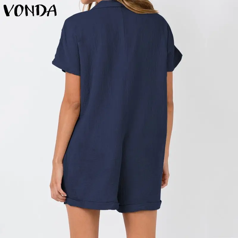 VONDA комбинезоны, женские костюмы Повседневное Короткие штаны летний винтажный комбинезон сексуальный v-образный вырез короткий рукав костюмы «плюс сайз» S-5XL