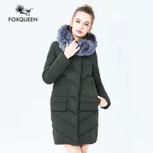 Foxqueen 2016 Новое Зимнее Женнское Пальто С Капюшоном Толстой Зимний Женнский Ватник С Меховым Воротником Куртка Из Хлопка Высокого Качества Бесплатная Доставка