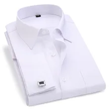 Dress Shirt Cufflinks Regular-Fit French-Cuff Long-Sleeve Casual-Buttons White New 6XL