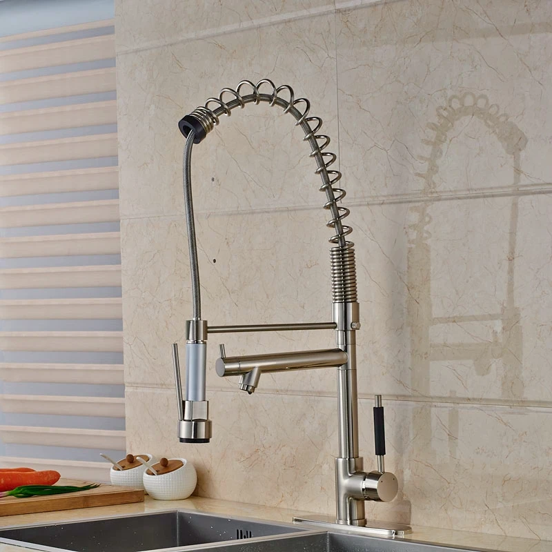 

Deck Mounted Pull-Down Sprayer Brushed Nickle Kitchen Faucet Swivel Spout