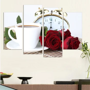 

4 Panels Modern Wall Painting Coffee Kitchen Still Life Home Decorative Art Picture Prints On Canvas HD image CF024