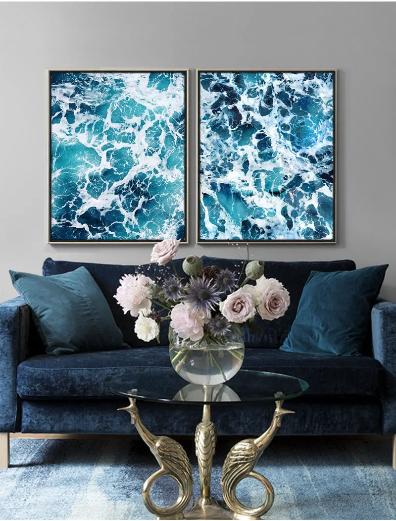 Картина с морским пейзажем, современный абстрактный плакат, синий океан, фотография на холсте, настенная художественная картина, домашний декор, скандинавский плакат, гостиная