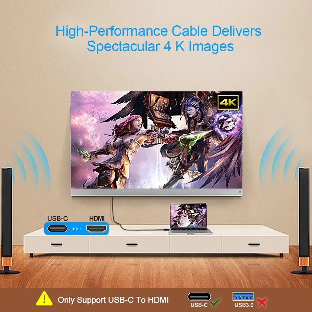 USB C к HDMI 4K @ 60 Гц кабель 6 футов Type (совместимый с Thunderbolt 3) серый/белый|Кабели HDMI| |