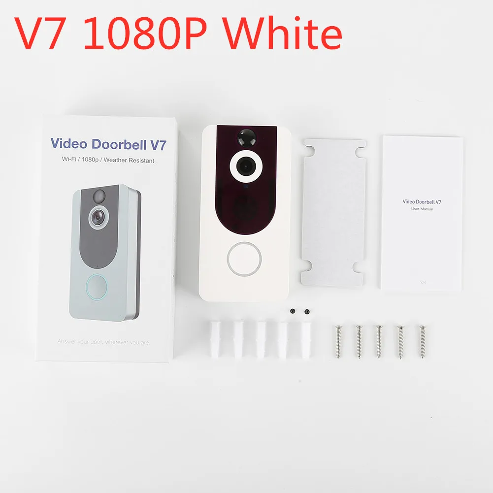 V6 V7 wifi беспроводной дверной звонок 720P 1080P умный IP видеодомофон камера безопасности дверной звонок удаленный мониторинг сигнализация - Цвет: V7 1080P White