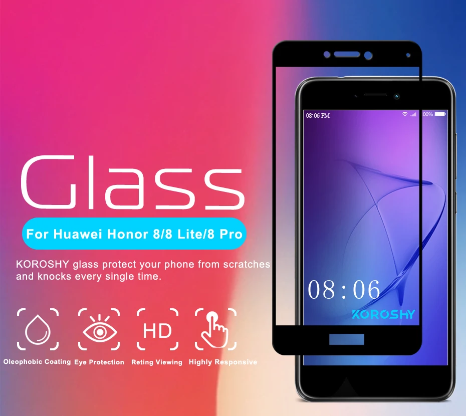KOROSHY Full Cover Tempered Glass for Huawei Honor 8 Lite Pro 8Lite 8Pro Screen Protector 2.5D 9H Scratch Resistance Glass Film (4)