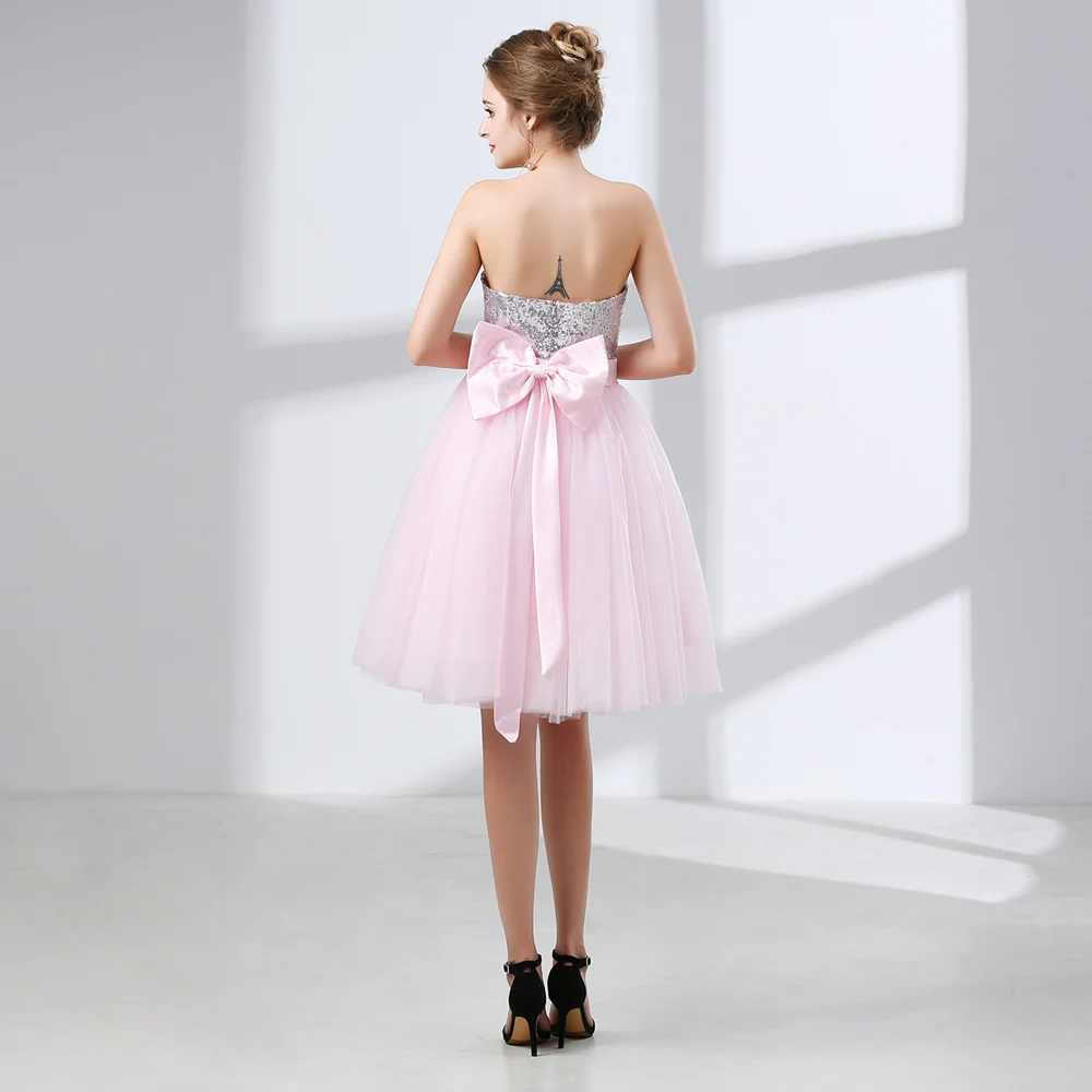 CEEWHY Милая по колено розовое платье на выпускной sequinated Изящные Вечерние платья Платья для выпускного с пайетками платье Vestido коктель
