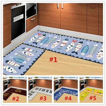 

2PCS 40 x 60cm and 40 x 120cm Cartoon Patterns Modern Rugs Non-Slip Hallway Kitchen Carpet Rug Runner Rectangular Home Floor Mat