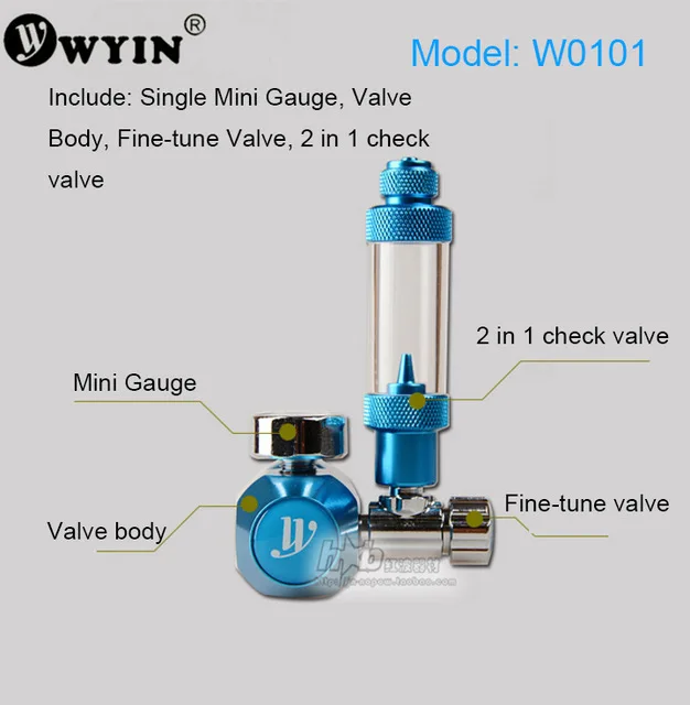 Аквариум WYIN CO2 регулятор с обратным клапаном счетчик пузырьков Магнитный Соленоидный клапан - Цвет: w0101