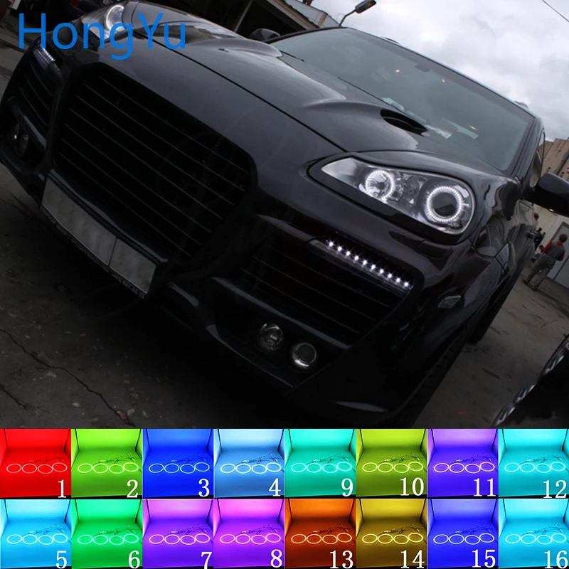 Для Porsche Cayenne 957 2007-2009 аксессуары для фар многоцветный RGB светодиодный ангельские глазки Halo Кольцо глаз DRL RF пульт дистанционного управления