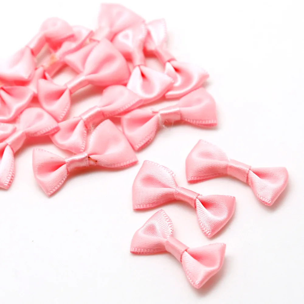 100Pc Pink Satin Ribbon Bow For Scrapbooking Card-making Craft DIY Decoration