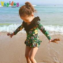 Детский купальник для девочек Двойка купальники для девочек Красивая юбка детская одежда с длинными рукавами листьев лотоса Форма пляжная одежда юбка костюм наружное