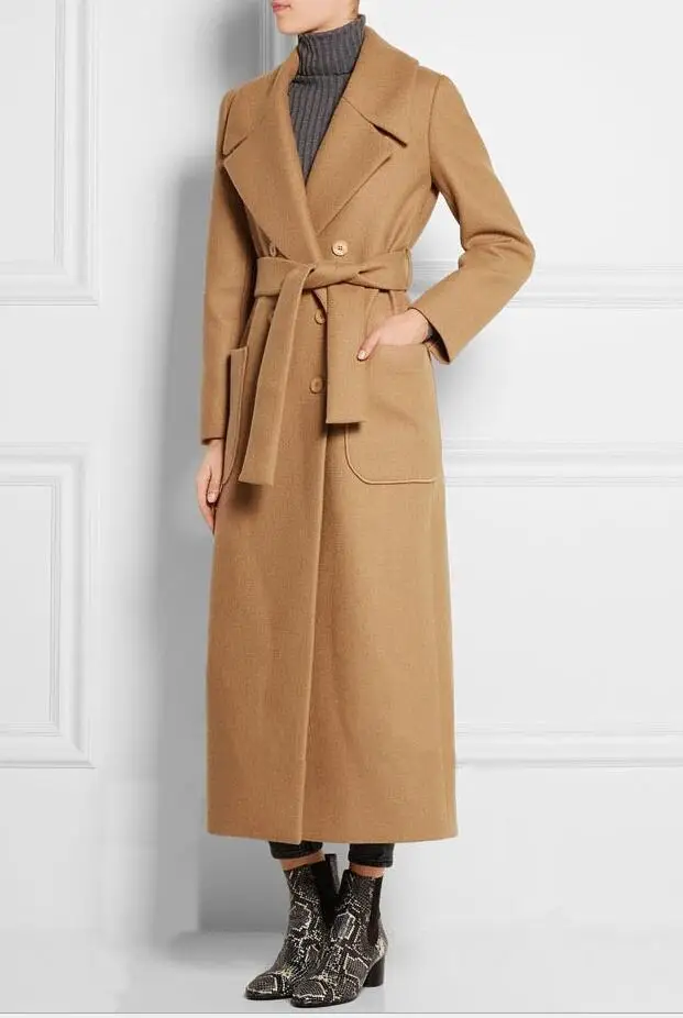 

Women Plus size Autumn Winter Cassic Simple Wool Maxi Long Coat Female Robe Outerwear manteau femme