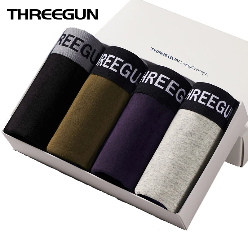 THREEGUN 4 шт \ нижнее белье мужские шорты-боксеры дышащие сексуальные боксеры вискоза гладкое Мужское нижнее белье Лот бесшовные трусы Cuecas