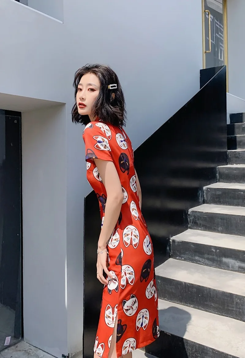 Платье Ципао Новое традиционное японское кимоно восточное платье китайский стиль Японский принт красное кимоно юката хаори FF2144