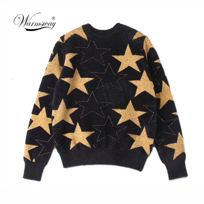 

Warm Cashmere pullovers five-pointed star Cool Girls Long Sleeve Jumper Streetwear Knitwear Pull Femme Female Tricot C-029