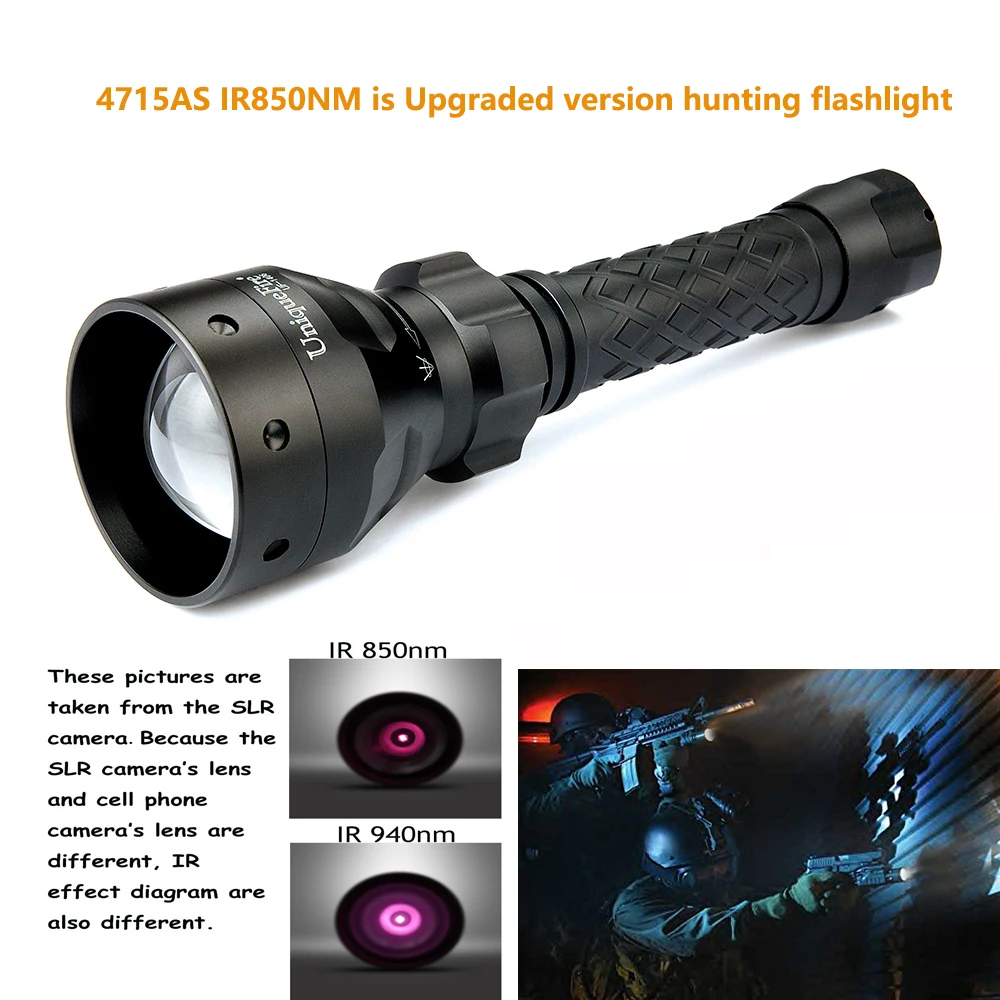 

Uniquefire 3 Mode 1406-4715AS IR850NM Upgraded Night Vision Flashlight To Hunting,Zoom 50mm Convex Lens, Night Vision Lamp Torch