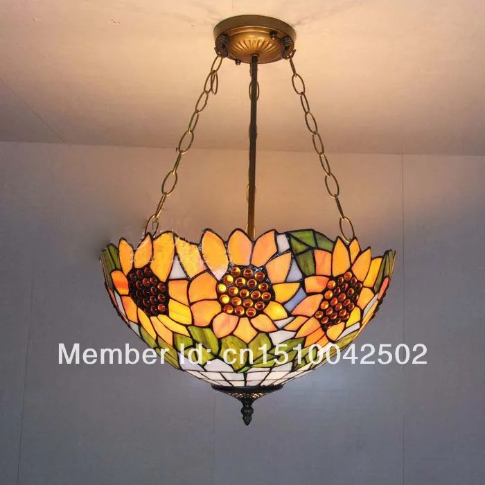 Tiffany glass chandelier European-style garden restaurant sunflowers bedroom lamp living Room lights DIA 40 CM H 56 CM