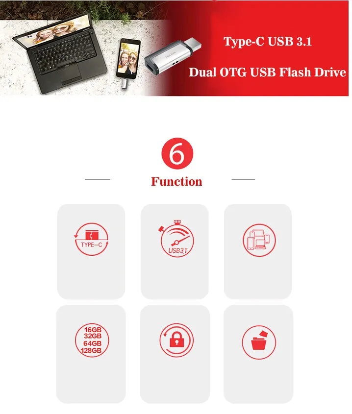 Sandisk USB 3,1 двойной OTG USB флеш-накопитель 64 Гб type-C высокоскоростной 32 Гб 128 ГБ USB флеш-накопитель 16 Гб 130 м/с флешки