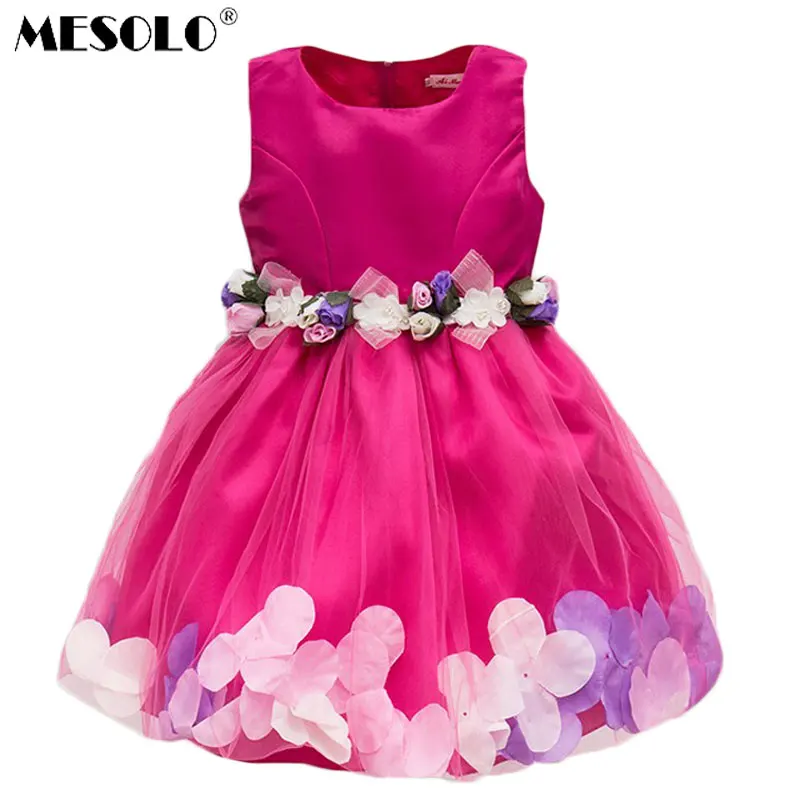 Дешево Детское платье для девочек с цветочными лепестками Малышка подружка невесты Элегантное платье Пышное свадебное платье невесты из тюля Фор...