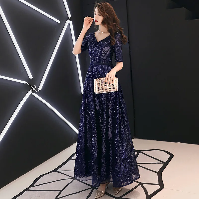 plus size ball gowns weiyin Gold Wine Red Evening Dresses Long 2022 Elegant V-neck A-line Floor-Length Sequined Formal Evening Gown WY1082 party gown for women Evening Dresses