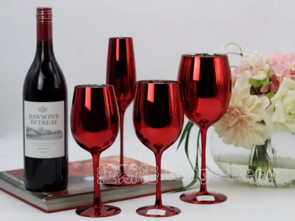 Творческий красный цвет металлического стекла Кубок вина шампанского Свадебные украшения модель комнаты красное вино