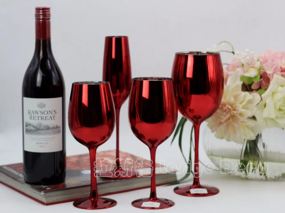 

Creative red color plating metal glass goblet wine champagne cup wedding decorations model room red wine