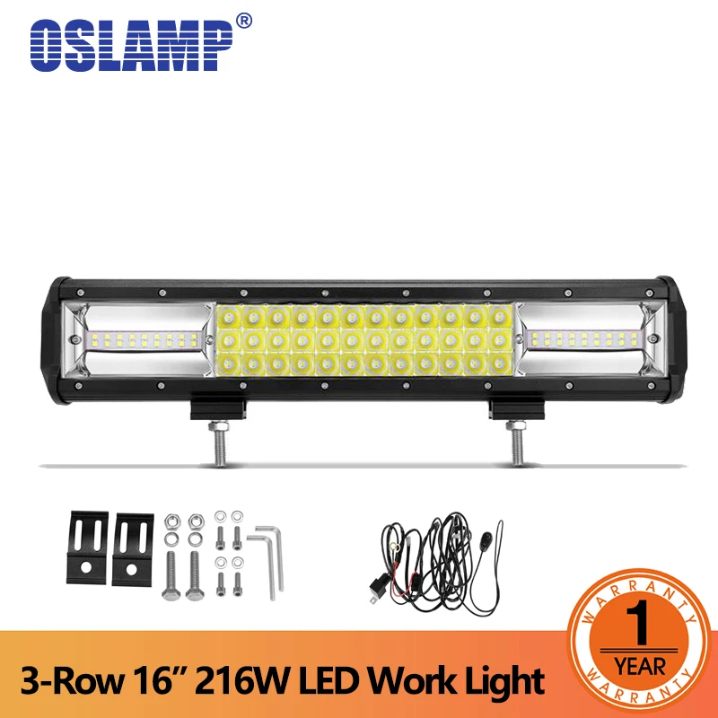 

Oslamp Tri-row 16inch 216W LED Work Light Bar Offroad Led Driving Lamp Bar Combo Beam for Jeep Truck SUV ATV 4x4 Led Bar 4WD