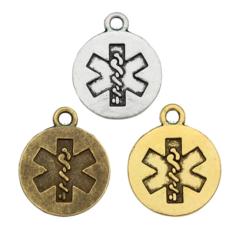 

15pcs--EMT Charms, Antique Silver/Bronze/Gold Medical Paramedic Charm Pendants, Medical Symbol Floating Charms 21x17mm