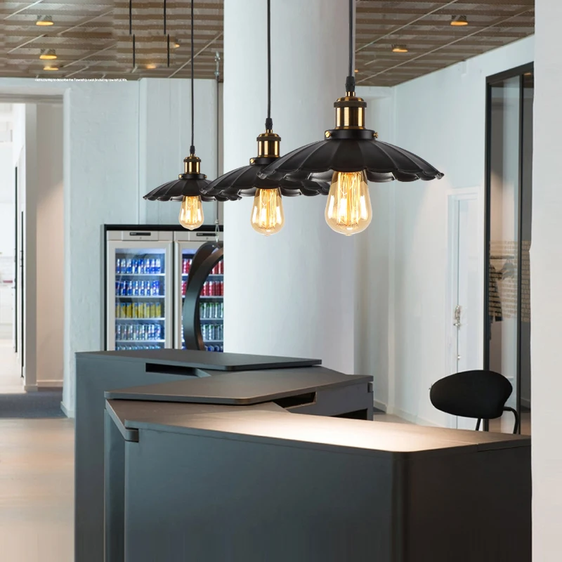 North American country suspension black pendant lamp vintage haning pendant light industrial loft lights lamparas home light  (13)