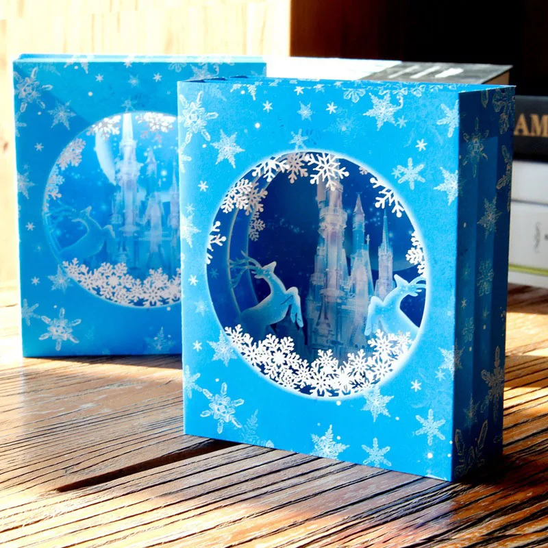 3D ручной работы резьба Небесно-Голубой снег ледяной замок благословение бумажные Пригласительные открытки дети день рождения креативный подарок