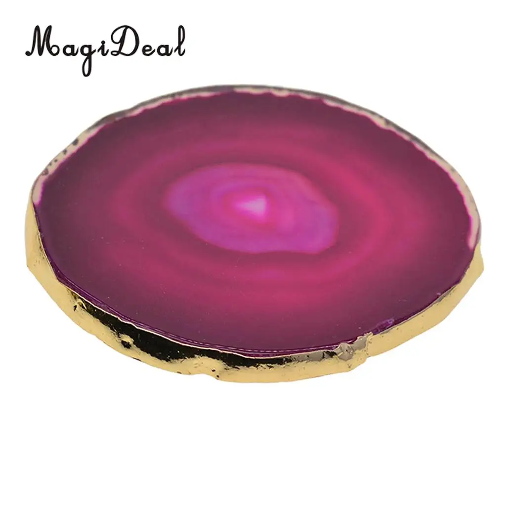 5 Colors Natural Agate Slices, Coasters, Cup Mats, Gold Edge, Crystals Geode Stones Home Decorations, 60-80mm