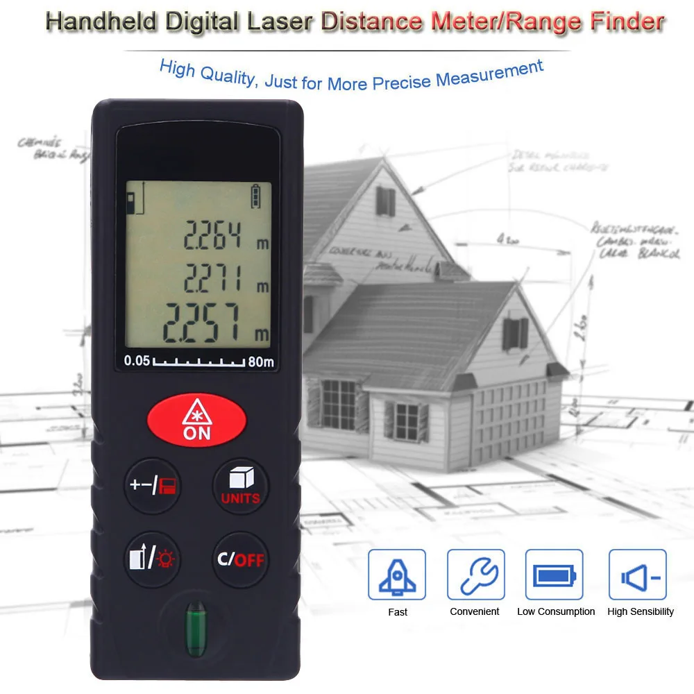 40m 60 80m Lcd Digital Laser Distance Meter Range Finder Area Volume Measurement