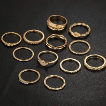 

12 pc/set Ring Set for Women Charm Gold Color Midi Finger Vintage Boho Knuckle Party Rings Punk Jewelry Gift for Girl suit