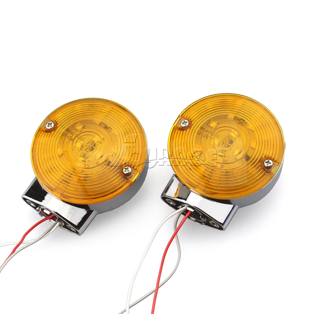 

Yellow LED Flat Lens Motorcycle Turn Signal Light for Harley Glide FLST Touring