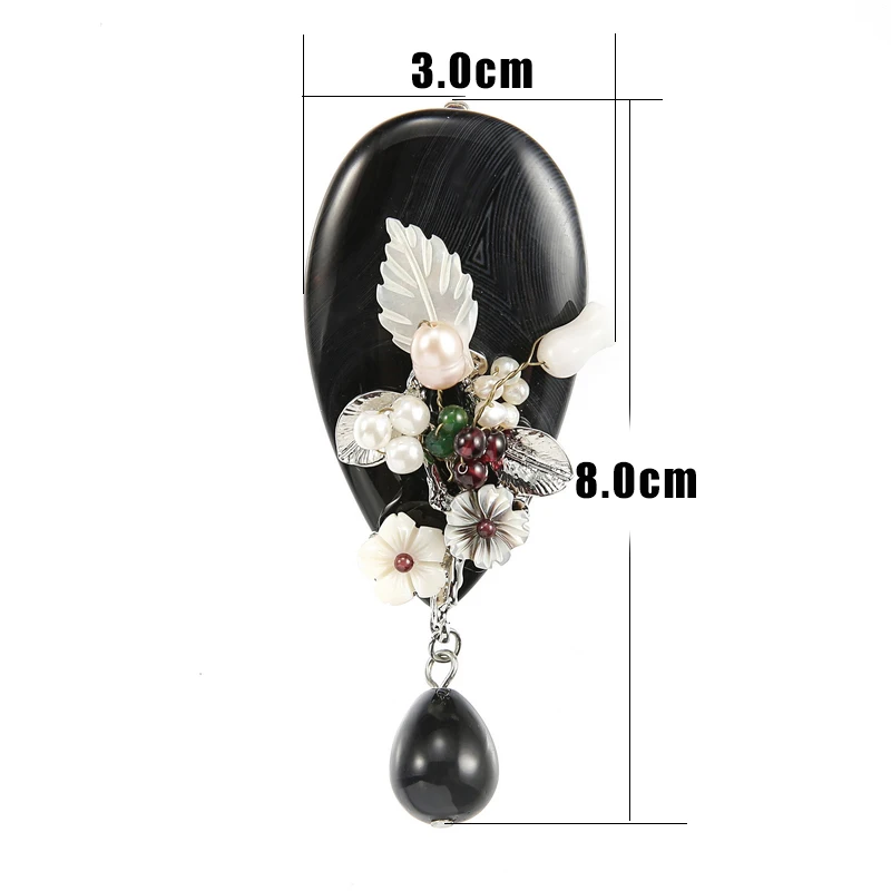 TDQUEEN Brooches Black Natural Stone Broches Shell Flower Safety Pin Jewelry Freshwater Pearl Beads Brooches for Women size