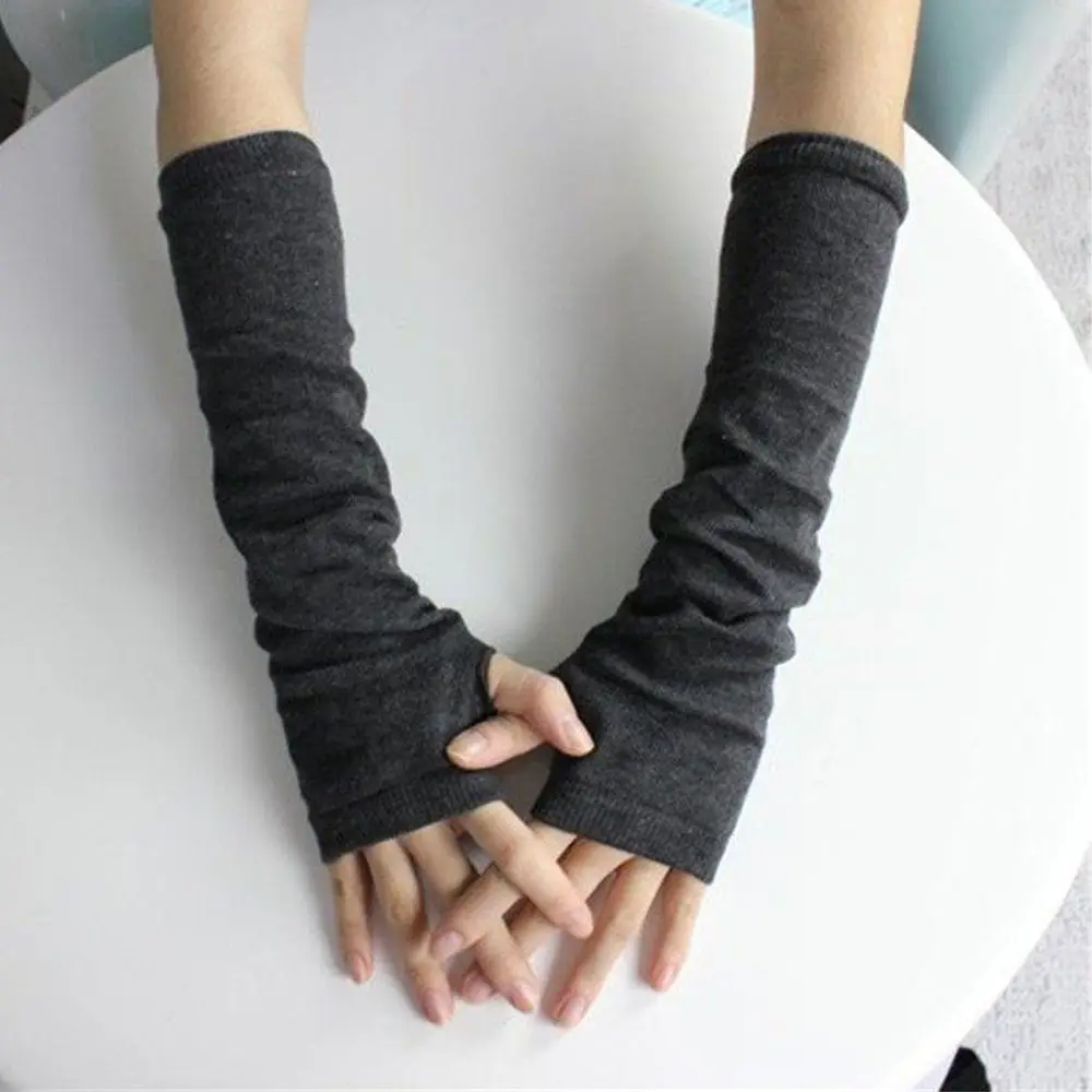 Knitted Long Fingerless Mittens Glove Arm Warmer Stretchy Mitten Unisex Crochet Half Finger Long Gloves Hot Selling - Цвет: dark gray